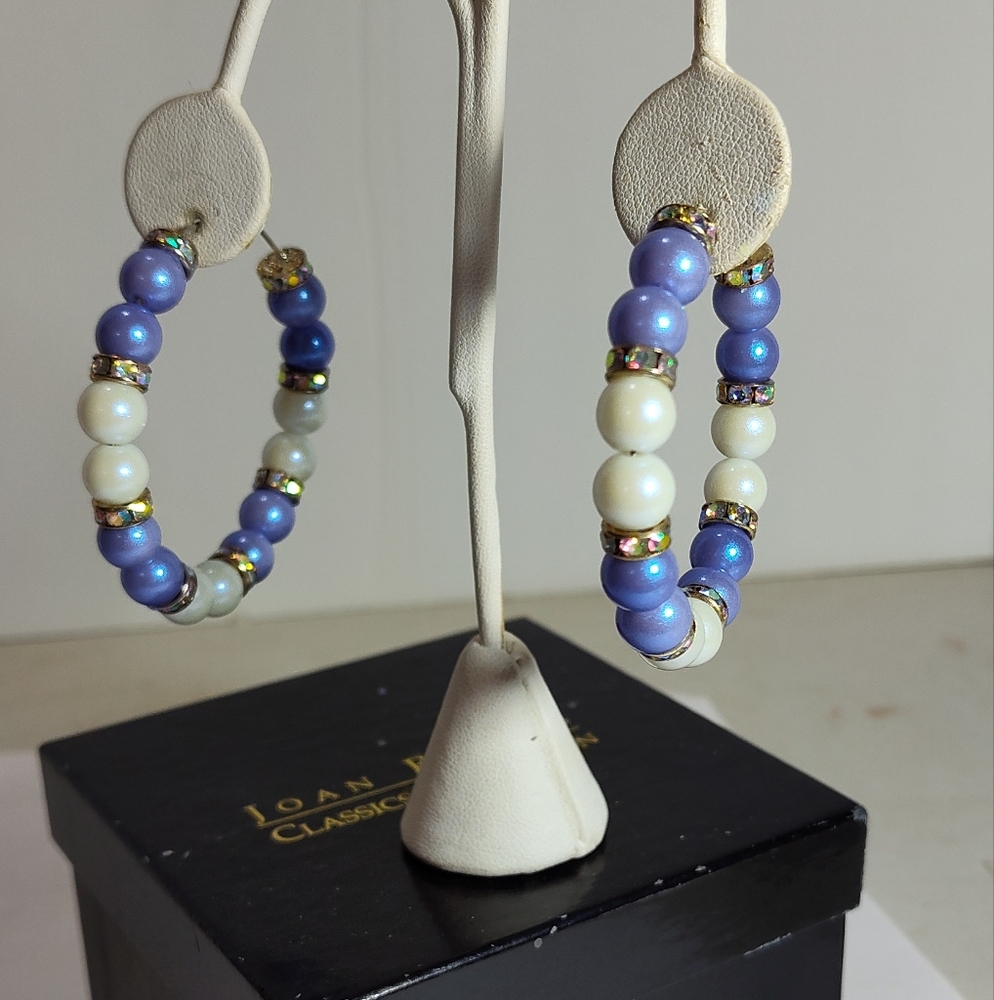 Coral Bay Blue and White Large Beaded Hoop Earrings Nwot